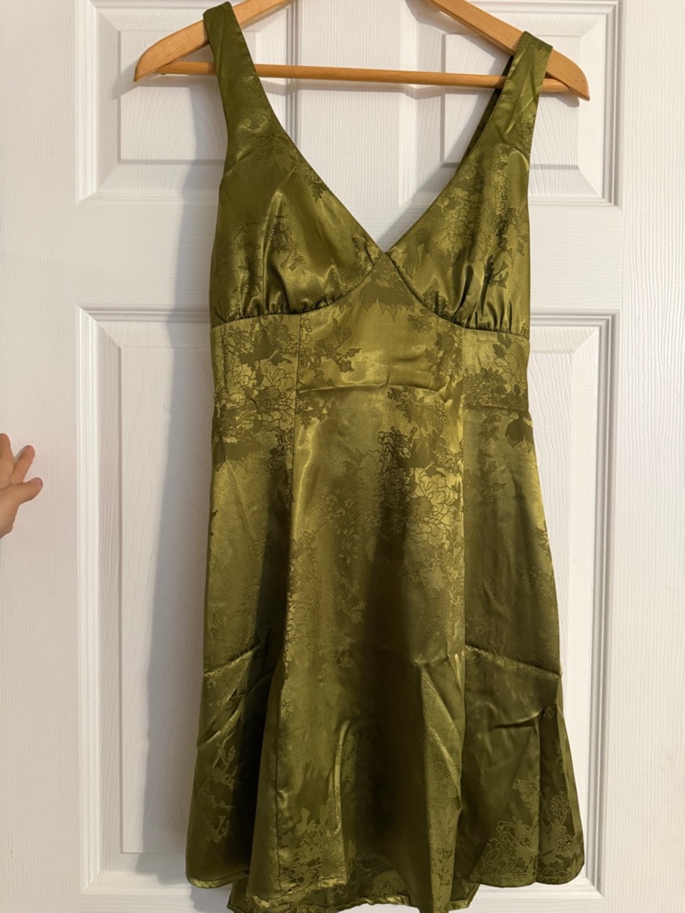 Cider Olive Green Satin Mini Dress